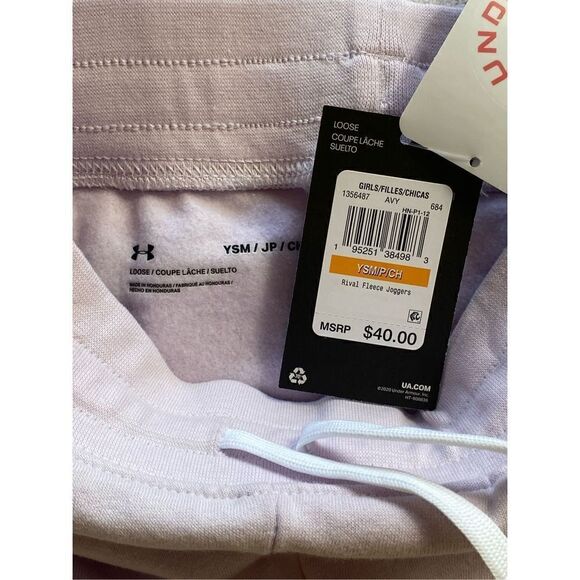 UNDER ARMOUR GIRLS YSM  Armour Rival Fleece Joggers - Cool Pink and white Trim - Picture 8 of 8